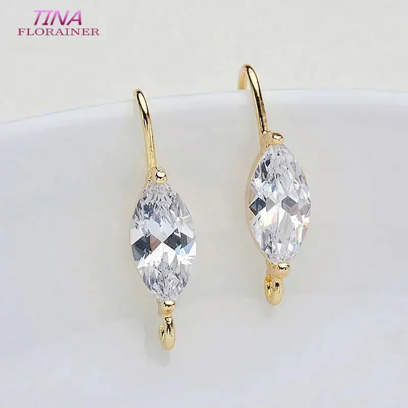 Fashion 14K Gold Color Plated Brass and Zircon Earrings Hooks Stud Earrings Pins Jewelry Making Supplies Diy Accessories