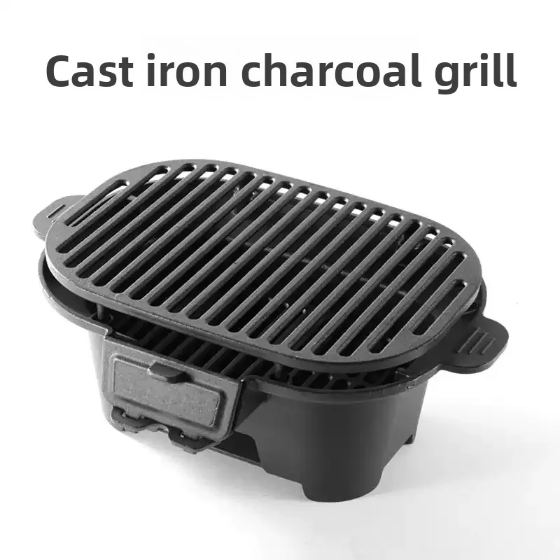 Parrilla de carbón de hierro fundido engrosado de doble propósito para barbacoa y preparación de té, portátil, estilo chino, para pícnic al aire libre
