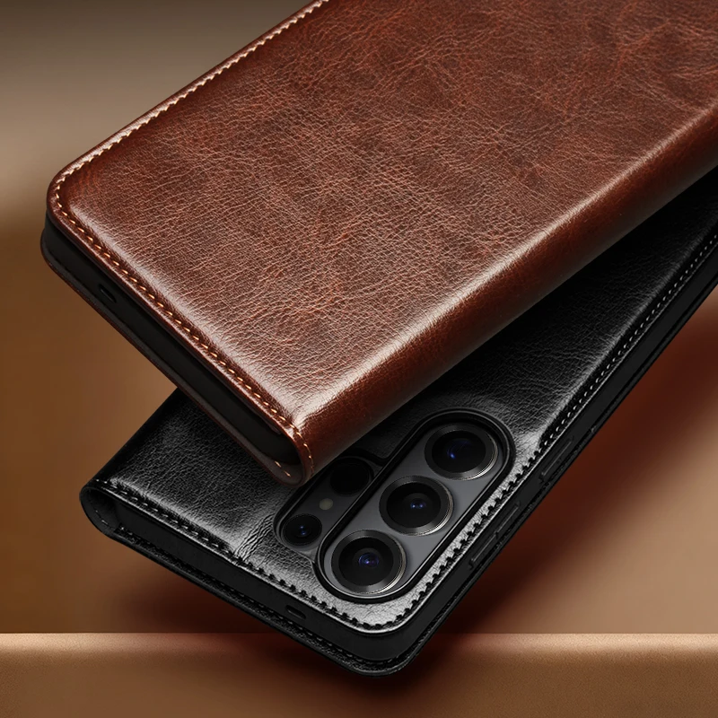 QIALINO For Samsung Galaxy S26 S25 Edge S24 S23 S22 Note20 Ultra Plus Premium Cowhide Natural Genuine Leather Case Wallet Cover - view 4