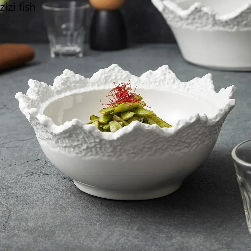 Rock Texture Solid Color Ceramic Bowl Restaurant Thick Soup Bowl Pasta Bowl Salad Bowls Large Capacity Specialty Tableware