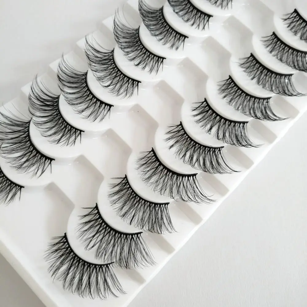 10 أزواج من الرموش الصناعية الناعمة والكثيفة ثلاثية الأبعاد بتصميم عين القطة، قابلة لإعادة الاستخدام وطبيعية