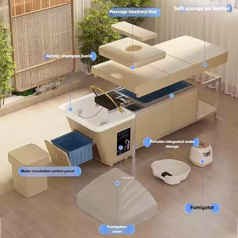 เตียงนวดพร้อมถังน้ำ 90 ลิตร เตียงสระผมสปา เตียงทำผม เฟอร์นิเจอร์ร้านเสริมสวย ท่อส่งน้ำแบบไม่ใช้ท่อ เตียงนวดสปาเสริมสวย