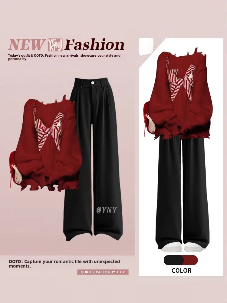 

Осенне-зимний вязаный свитер и брюки с дизайном с отверстием для узлов Фестивальная Аосфера Женская модная повседневная одежда