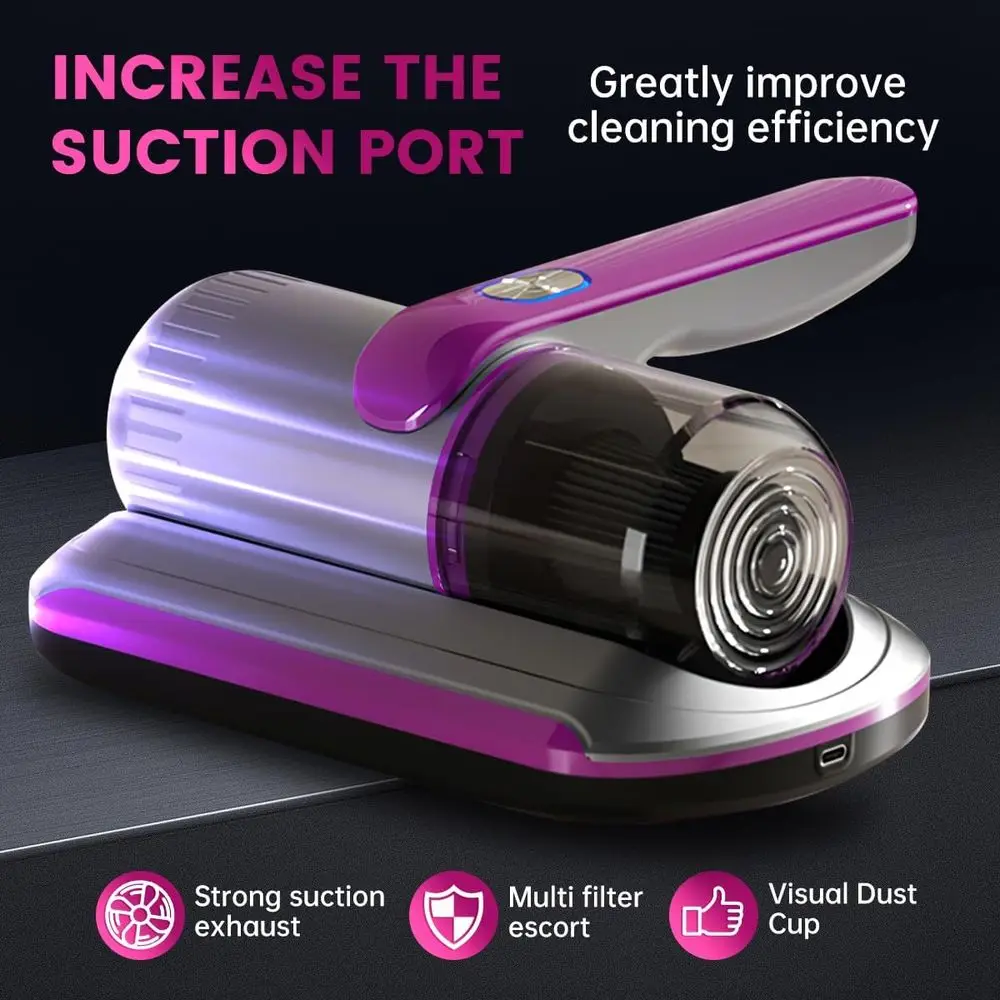 Aspirapolvere da letto senza fili viola con UV-C, HEPA e pulizia ad ultrasuoni per materassi, divani, automobili