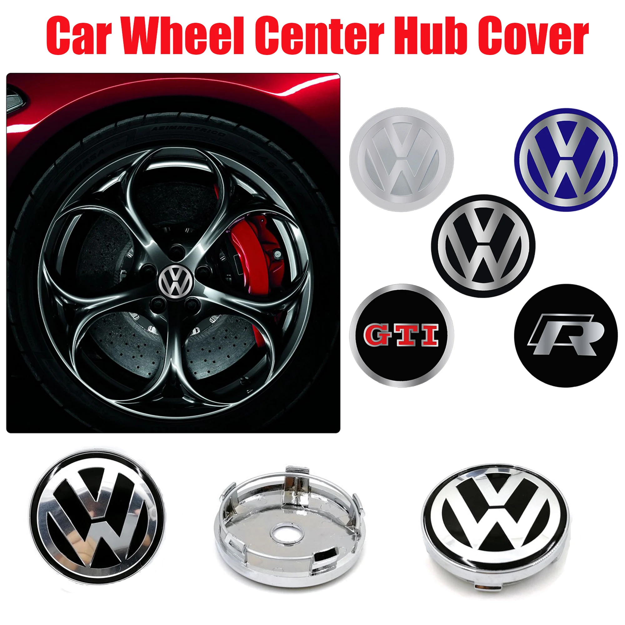 

4Pcs 60/63/68MM Car Wheel Center Hub Caps Logo Cover for Volkswagen VW R GTI Passat CC Bora Touareg Golf 4 5 Touran B5 B6 B7 GTD