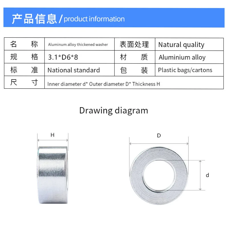 M3.1 Aluminum Alloy Flat Washer Bushing Gasket CNC sleeve Non-threaded Stand-off Spacer For RC Model Part