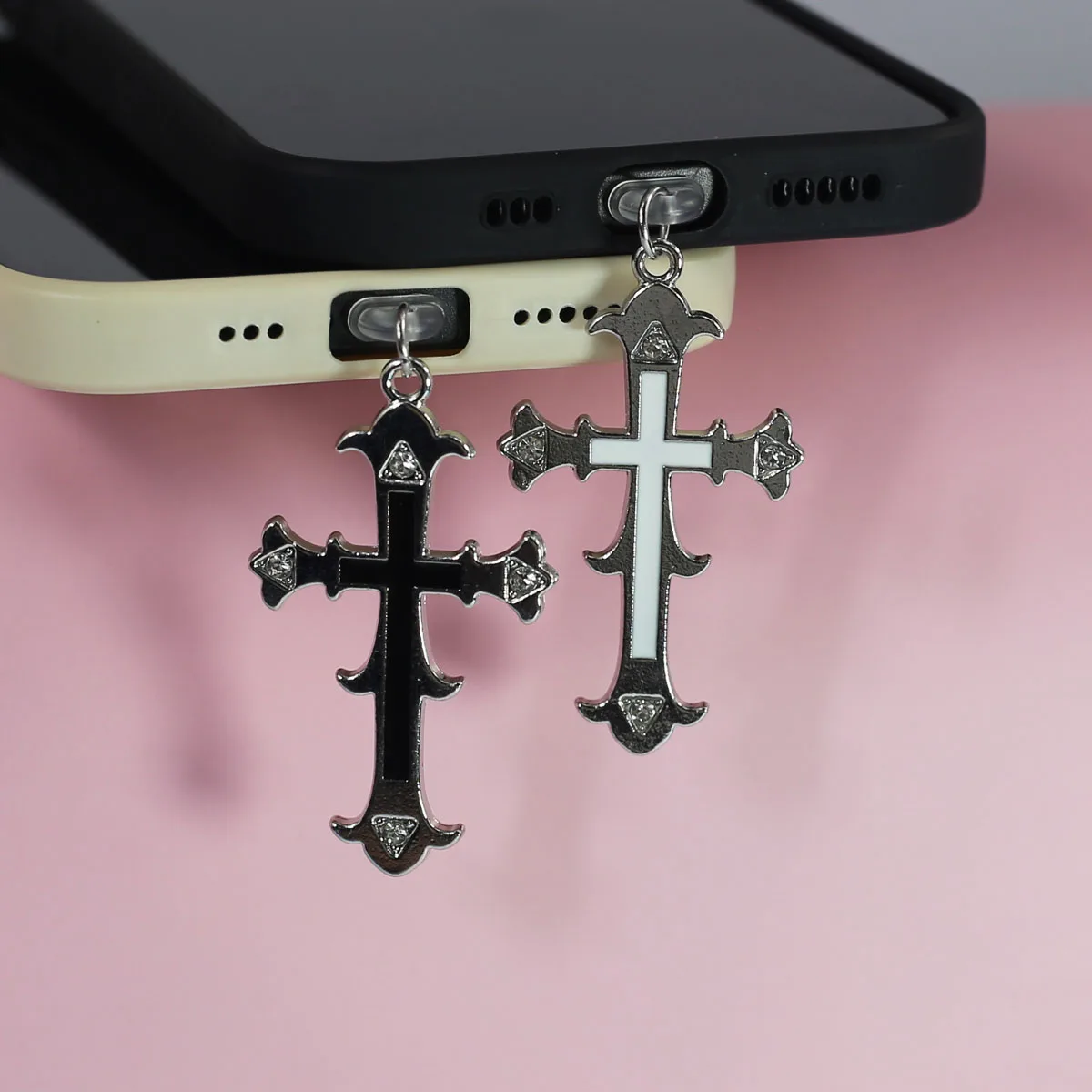 Mobile Phone Dust Plug Hanging Accessory Pendant Crystal Cross Peace And Blessing Accessories Decorations For IPhone Type-c