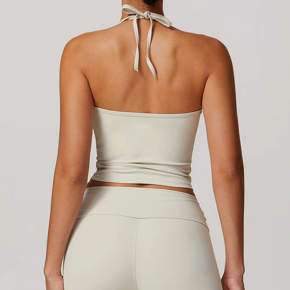 女性用フィットネスヨガブラ、レースバックスポーツブラ、ナイロントップ、セクシーなホルターネック、通気性のある下着、ジム、ランニング用