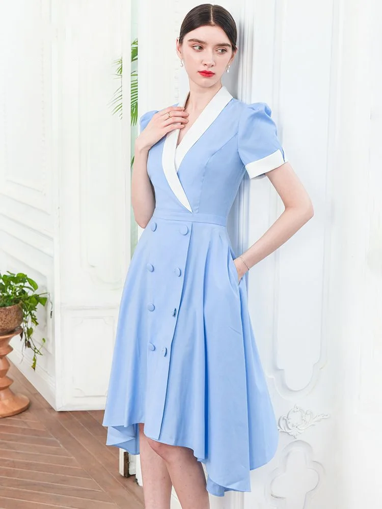 High sense dress, designed by women's minority, is a new style in summer with bubble sleeves and large swing skirts