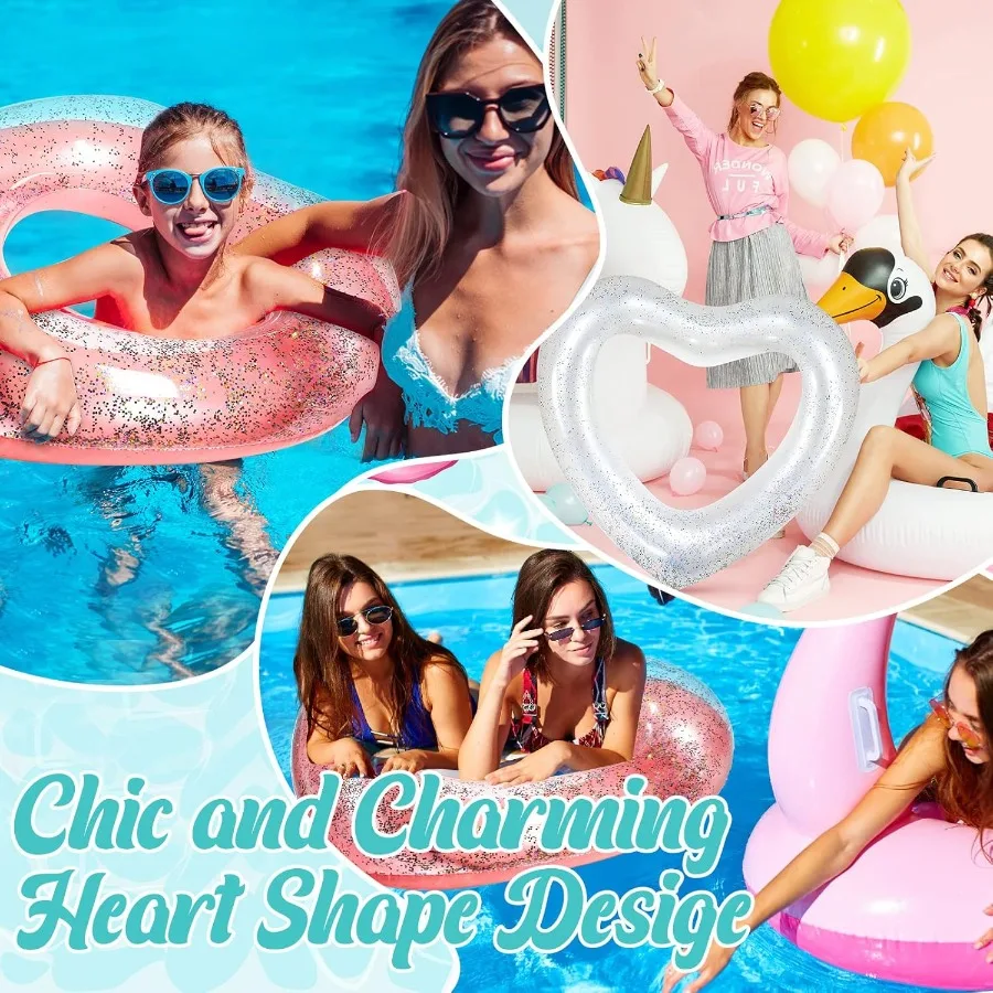 Deekin 5 pçs verão coração piscina flutuador 47.3x 39.4 Polegada casamento piscina espreguiçadeiras tubo anel floatie solteira inflável