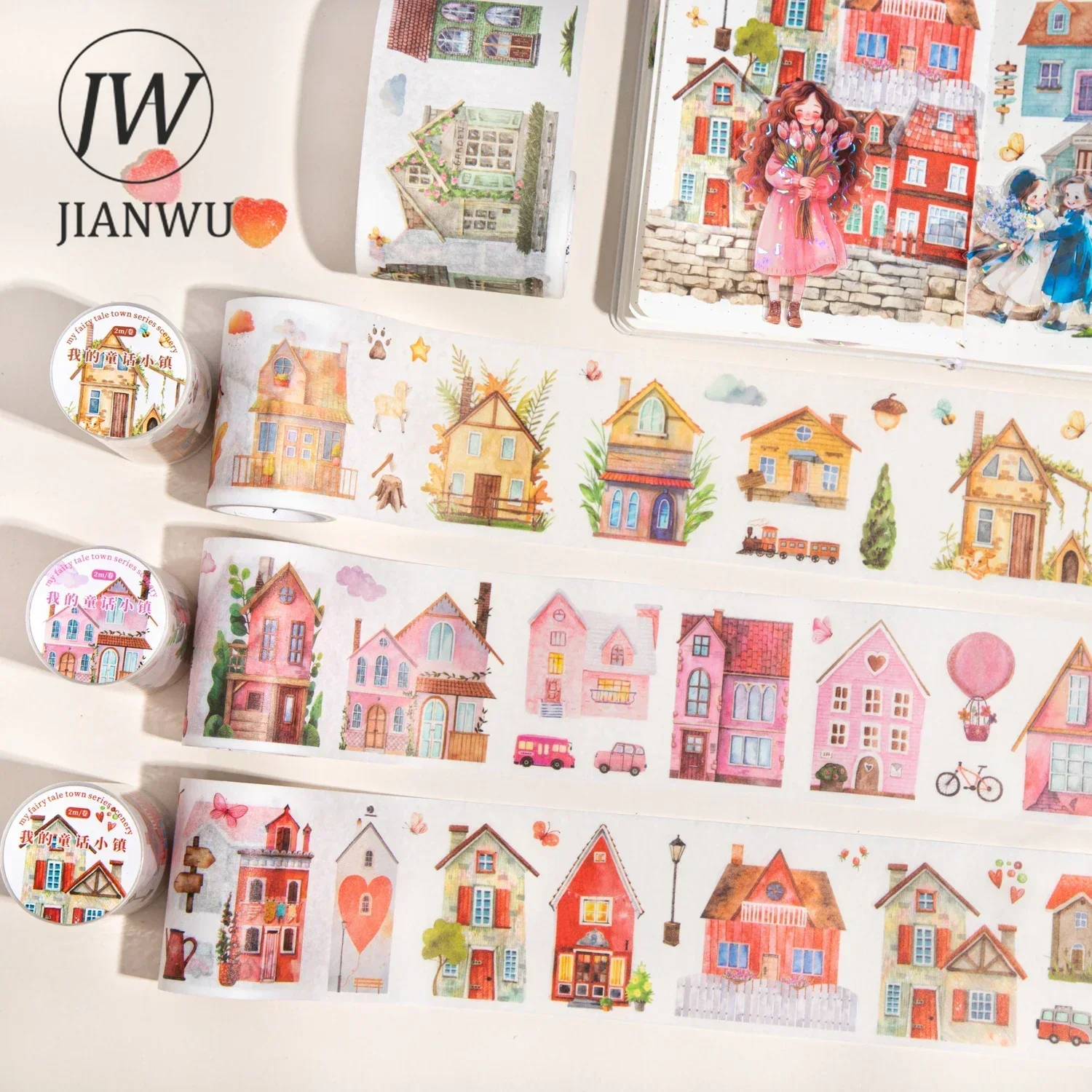 JIANWU 60mm*200cm My Fairy Tale Town Series Kawaii Building Landscaping Material Collage Washi Tape Creative Journal Stationery