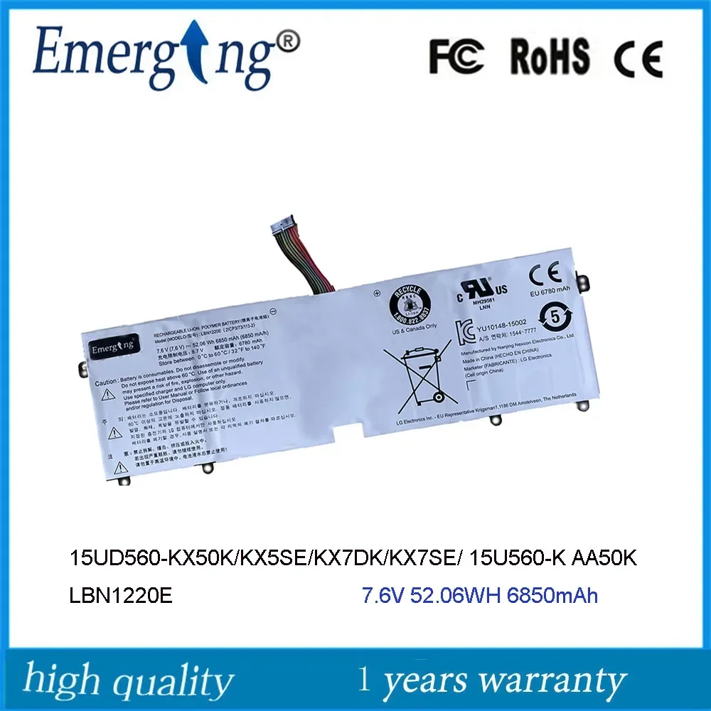 

7.6V 52.06Wh LBN1220E Battery for LG Gram 15Z960 T.AA52U1 T.AA75U1 15UD560 KX50K KX5SE KX7DK KX7USE 15U560-K AA50K