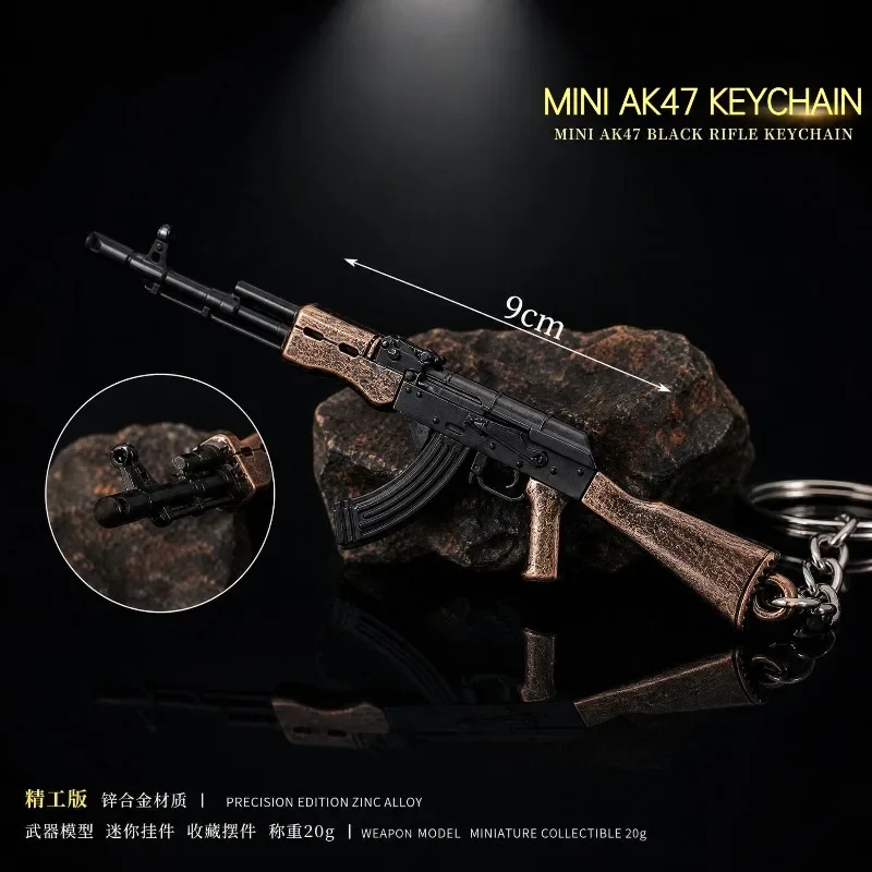 Zinklegierung Mini-Gewehrmodell Schlüsselanhänger AK47 Spiel-Zubehör Ornament Replik Tragbares RPG-Modell Militärfans Dekoration Geschenke – Detail 2