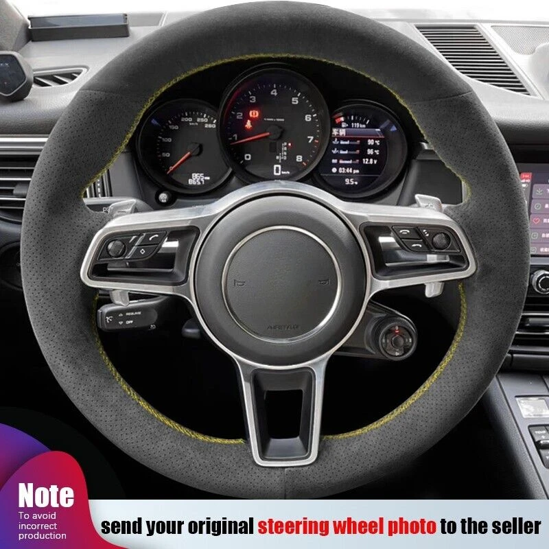 

DIY Hand Sewing Alcantara Car Steering Wheel Cover For Porsche Macan Cayenne 2015-2016 Car Interior Accessories