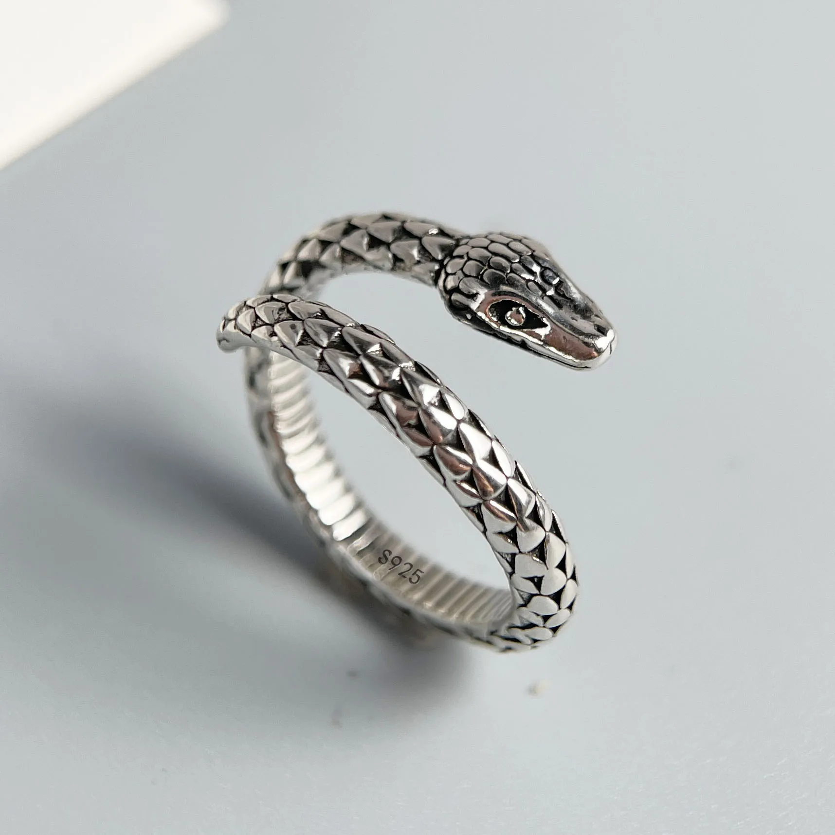 925 Sterling Silver Rings for Women Couple Minimalist Handmade Simple Vintage Snake Ring Fine Jewelry Gift Prevent Allergy - view 6