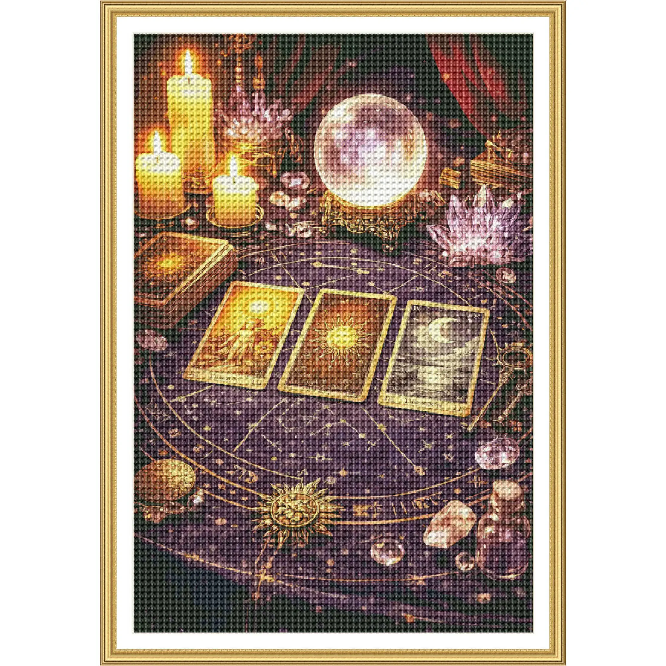 [[zz8154-tarot cards: past, present and future] Stamped Cross Stitch Kit 11/14/16/18CT Printed Canvas Hand Embroidery Wall Decor