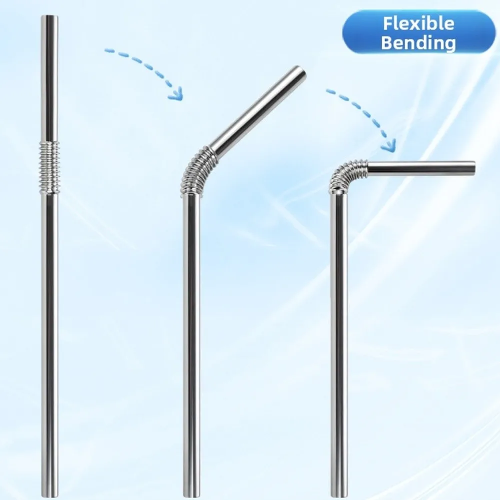 2/4Pcs Reusable 304 Stainless Steel Straws Flexible Bendable Metal Straws For Hot-Cold Drinks Easy Clean Portable Straw-Set