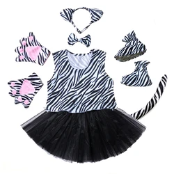 Halloween Zebra Cosplay Costume for Children Animal Party Cute Suits Tutu Dress for Girls Pants for Boys Animal Sets with Shoes