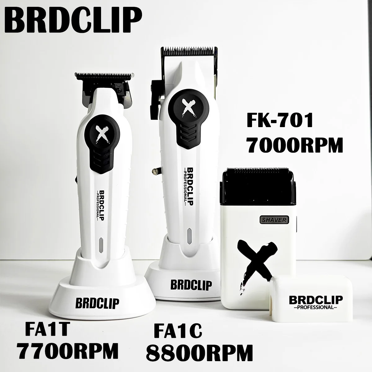 Professional Barber Clipper Shaver Electric Trimmer With BaseBRDCLIP FA1C FA1T FK701 White SET 8800/7700/7000RPM DLC FADE Blade