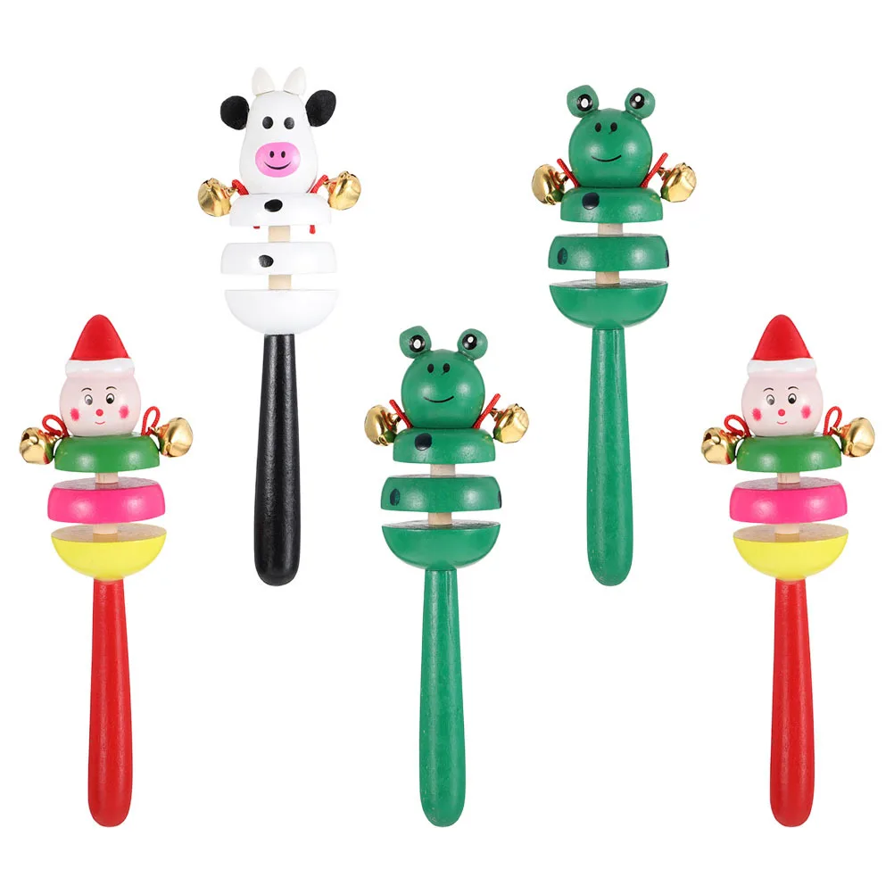 

5Pcs Wood Animal Rattle Baby Hand Bell for Sensory Learning Motor Skills Coordination Infant Developmental Activity Gift