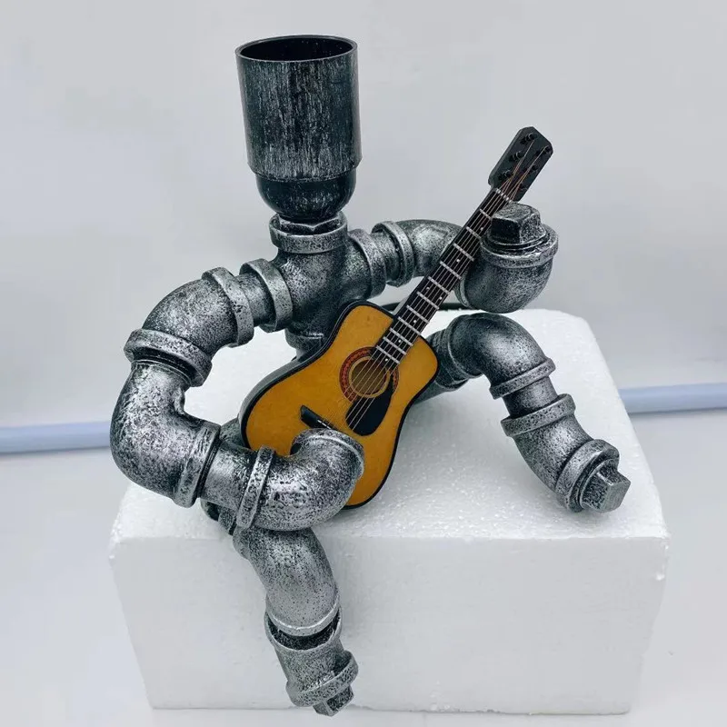 Steampunk Water Pipe Lamp Retro Creative Bedroom Desk Lamp Led Night Lamp Iron Pipe Guitarist Home Decoration Industrial Lamp