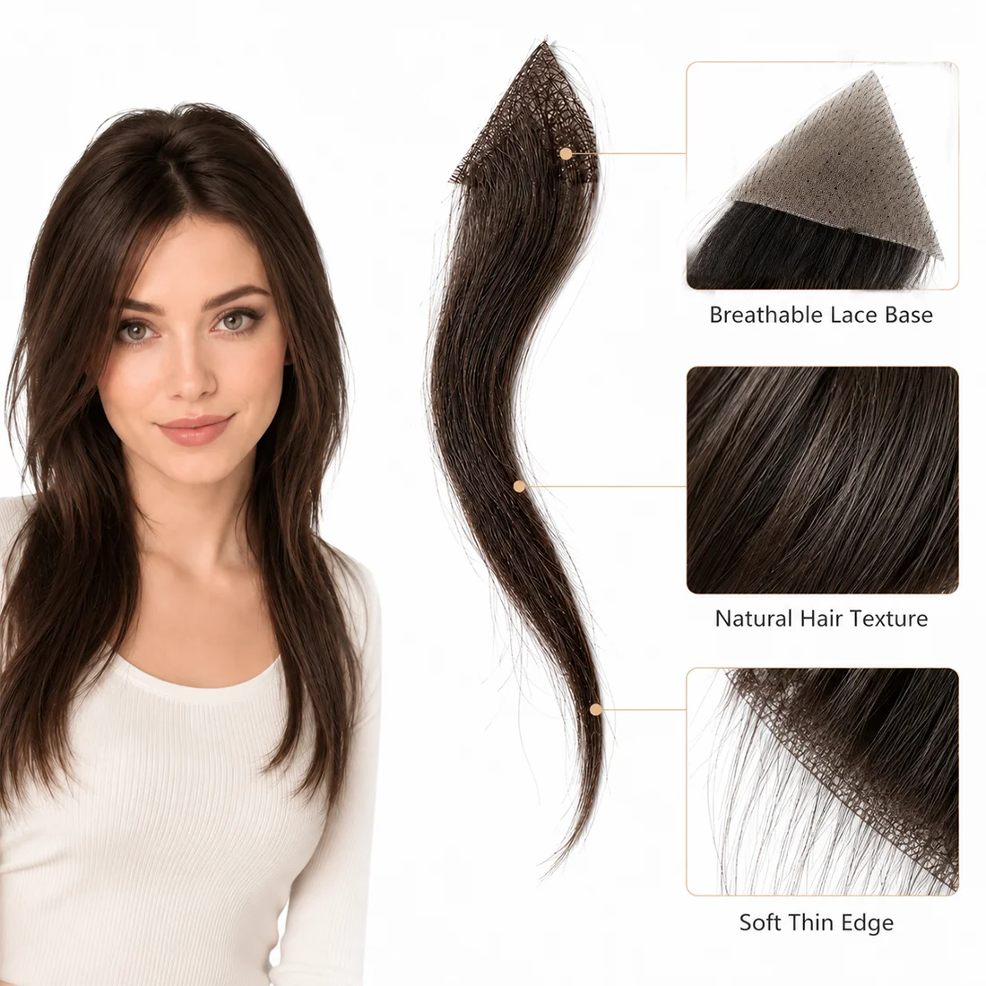 Invisible Triangle Mesh Hairpiece for Women 3x3 Hairline Topper Patch Lightweight Temple Coverage Hair Extension