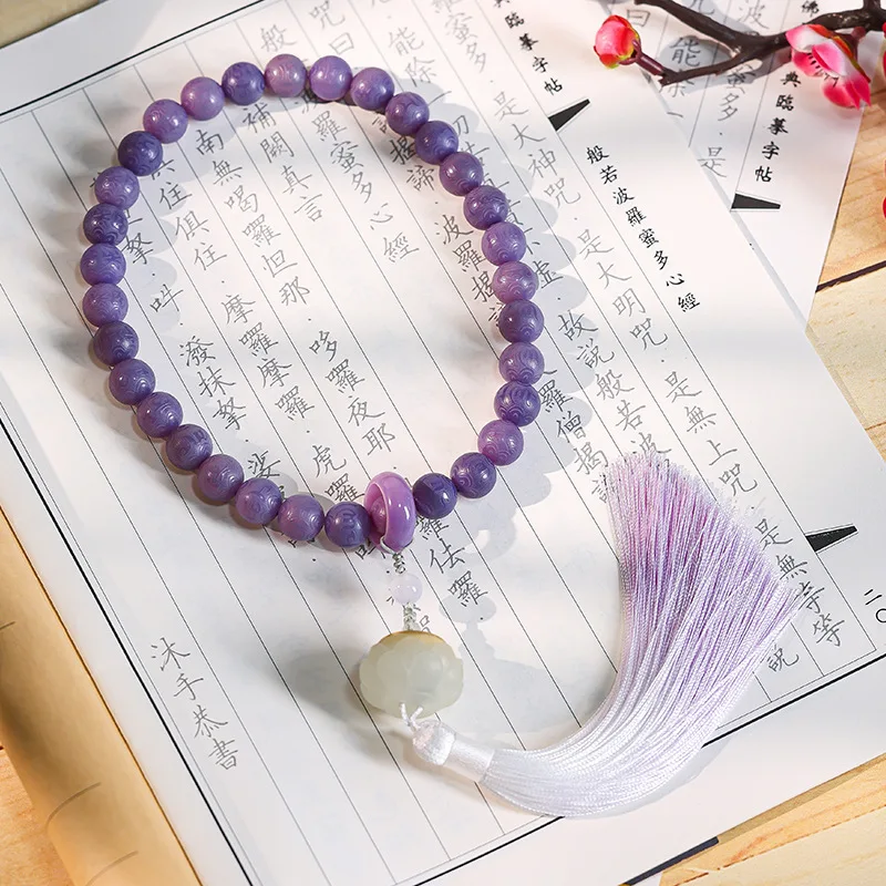 Purple Yudie Six Words Proverbs Bodhi Bracelet Chinese Style for Men and Women Tassel Bodhi Seed Buddha Beads Crafts Hand Toy Br