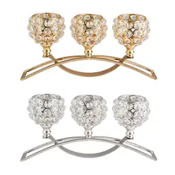 Crystal Candle Holder with 3 Arms Candlestick Tealight Candle Holder for Wedding Party Table Centerpiece Decoration