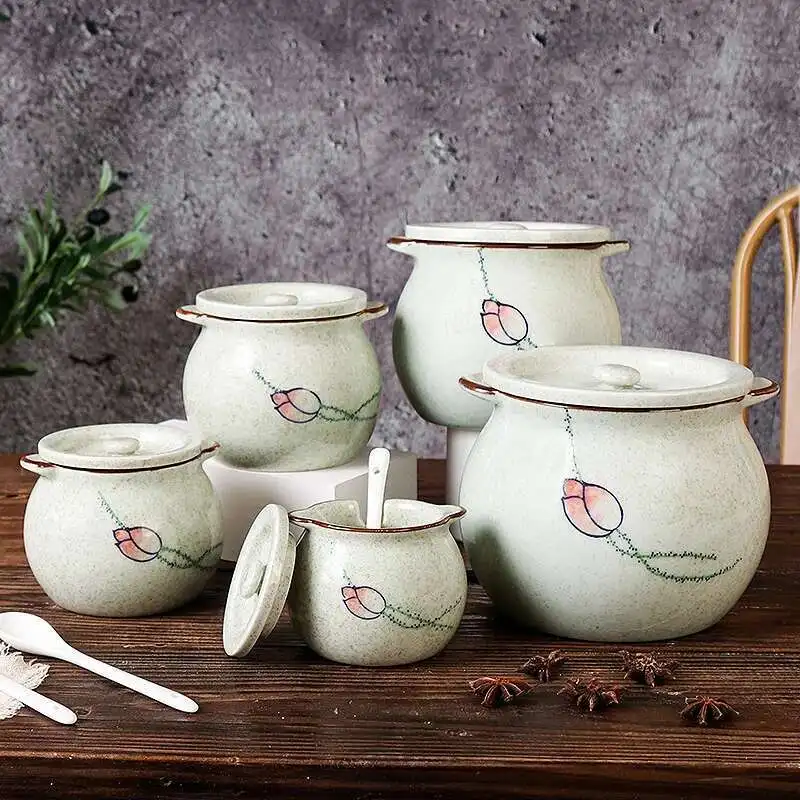 Chinese Ceramic Antique Seasoning Bottle Pot Salt Pot Lard Liquid Pepper Pot High Temperature Oil Tank Kitchen