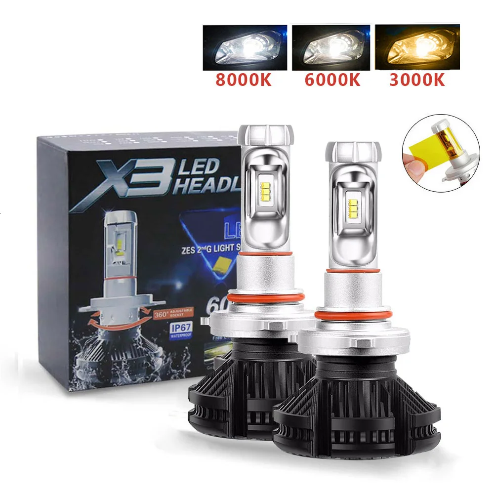 

2 Pcs H4 LED H7 Led Headlight ZES 50W 6000LM Car Headlight 3000K/6500K/8000K X3 H1 H11 LED 9005 HB3 9006 HB4 LED fog Lamp Auto