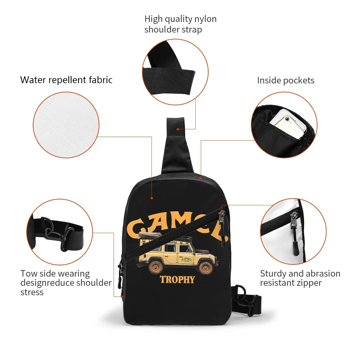 Casual Camel Trophy Defender 110 Sling Bag for Cycling Camping Men Crossbody Chest Backpack Shoulder Daypack