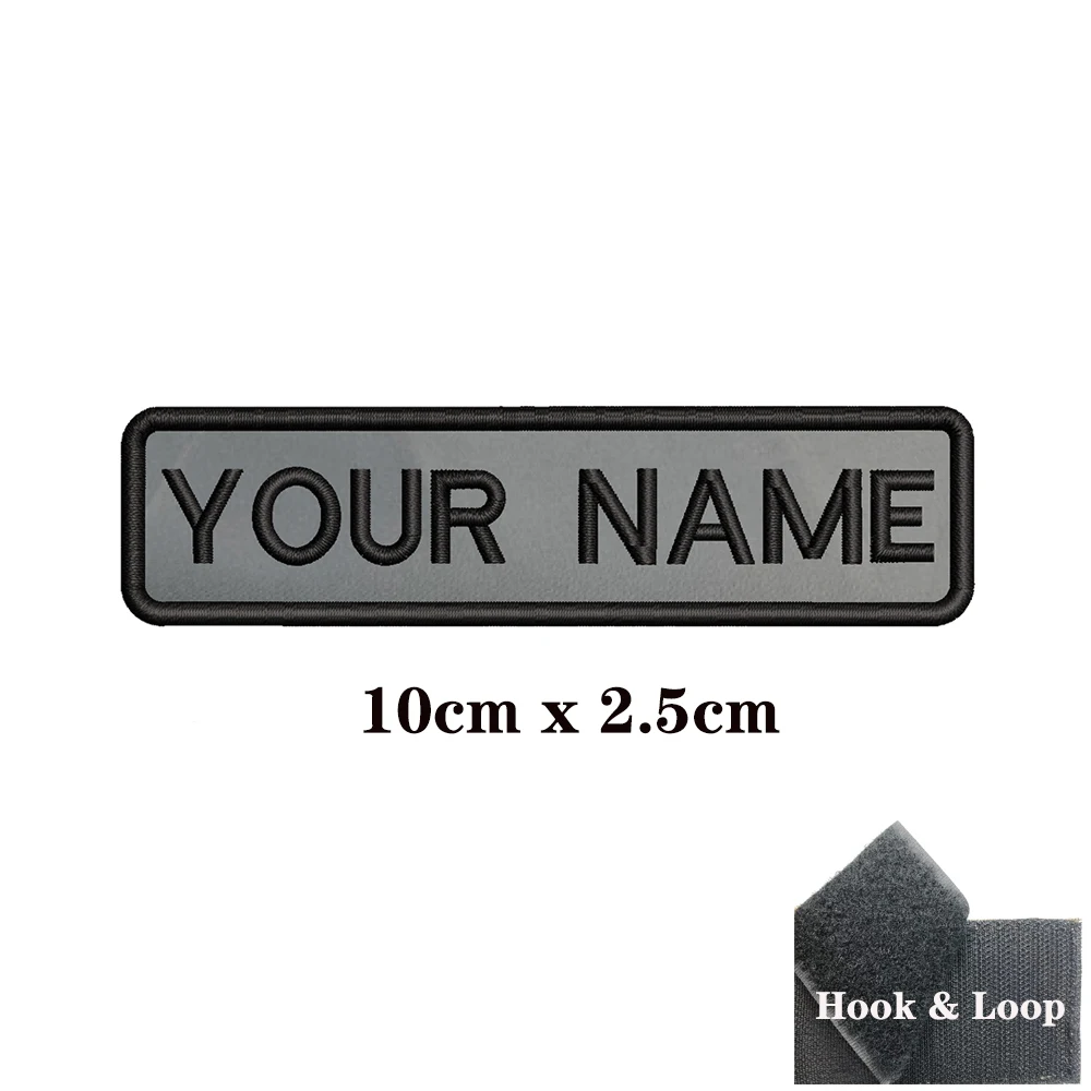 1PC Custom Name Patch Stripes Badge Iron On Or Hook Loop 10x2.5cm 8X2.5cm,12x2.5cm,8x5cm,10x4cm,15x5cm,20X7cm,25x8cm grey gray