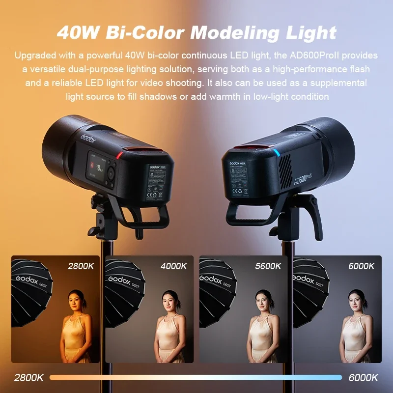 Godox AD600ProII Outdoor Flash with X3 Trigger BiColor Modeling Led 2.4G Wireless X TTL GN87 1/8000s High Speed SYNC Flashlight