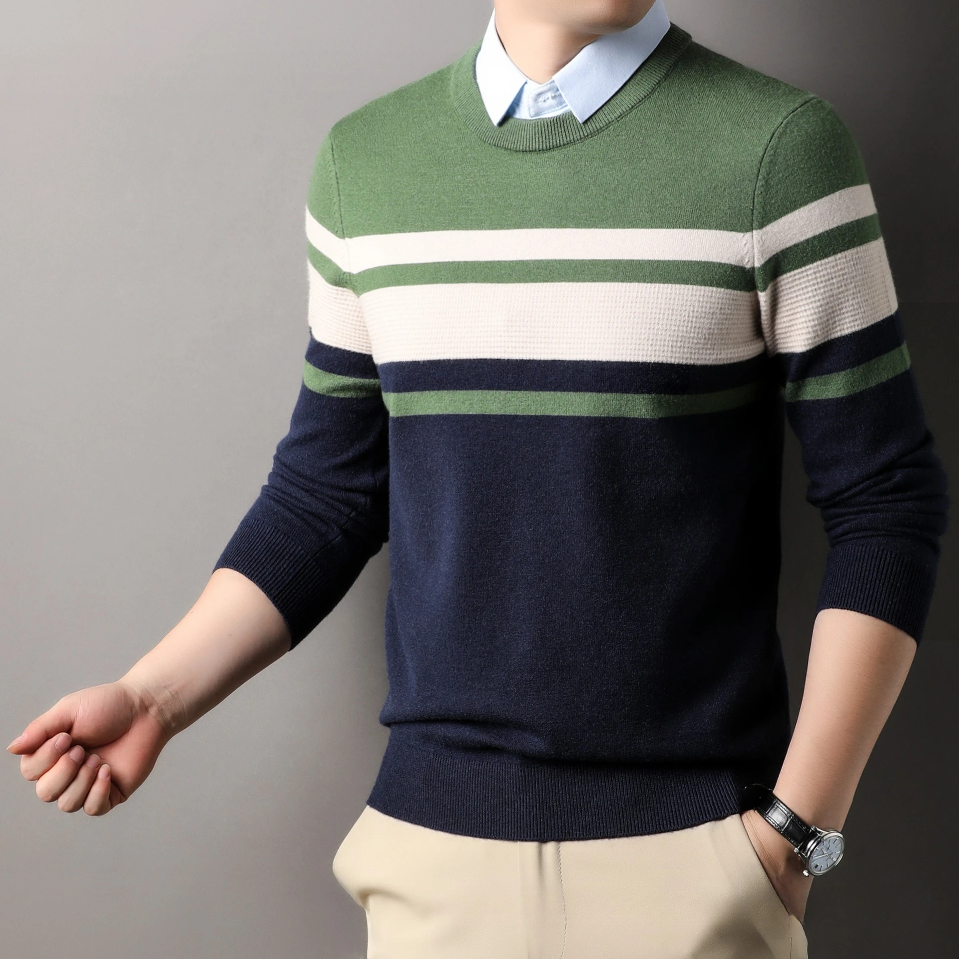

New Fashion Long-sleeved Men's Sweater with Shirt Collar Fake Two-piece Knitted Sweater Bottoming Sweater Top for Men