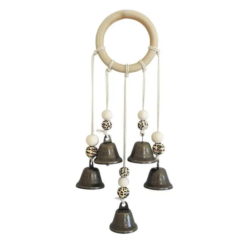 Bohemian Wind Chime With Natural Wooden Hoop And Vintage Metal Bells Perfect For Porch Balcony Boho Style Home Wall Decoration