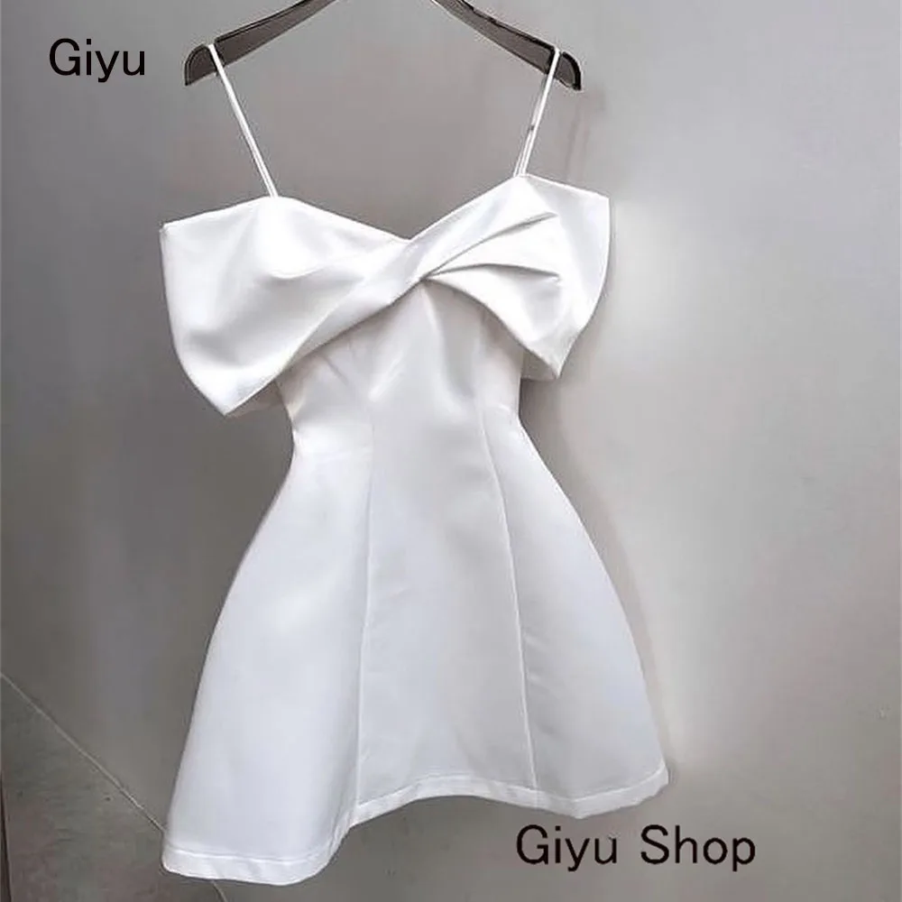 Giyu-minivestido de boda con lazo, prenda sencilla con tirantes finos, cuello en V, largo por encima de la rodilla, fiesta de cumpleaños, verano, 2024