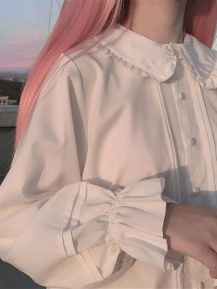 

Y2k Jk Shirt Women Kawaii Peter Pan Collar Japanese Style Lolita White Mesh Blouse Student Top Daily Sweet Fashion Women Blouses