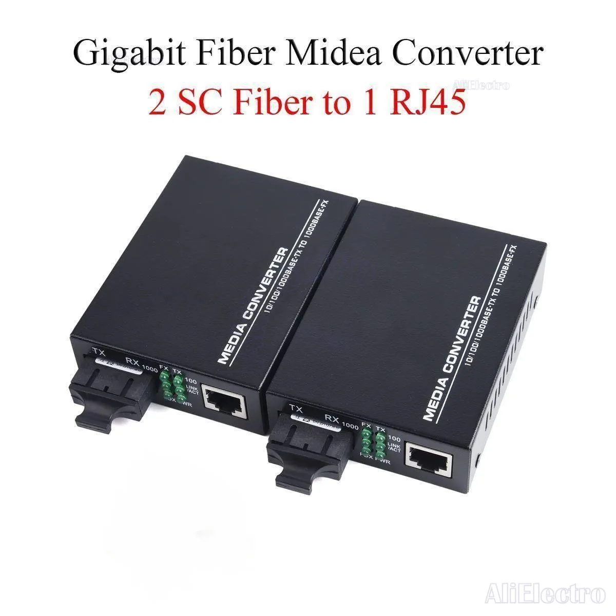 UPC 2 SC-Port To 1 RJ45 Gigabit Optical Media Converter Switch 100/1000M Single Mode Multimode  Fiber Transceiver Kit