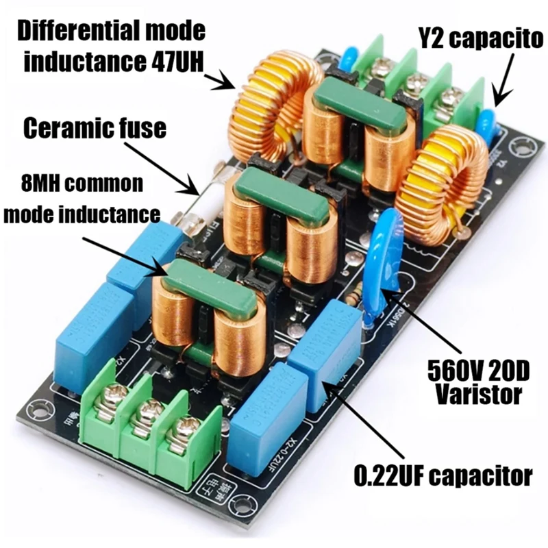 Four-Level Audio AC 220V Power Supply EMI EMI Filter 110V Differential Mode Common Mode EMC Safety Rules FCC