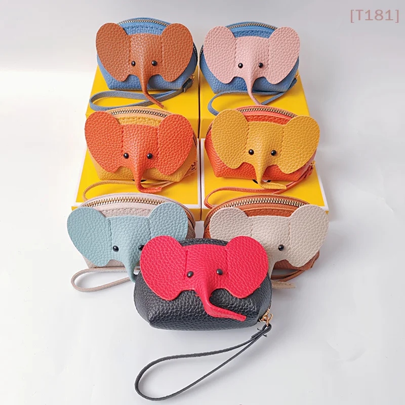 [E] PU Leather Baby Elephant Coin Purse Women's Bag Pendant Creative Card Holder Storage Lipstick Envelope Zipper Money Bag