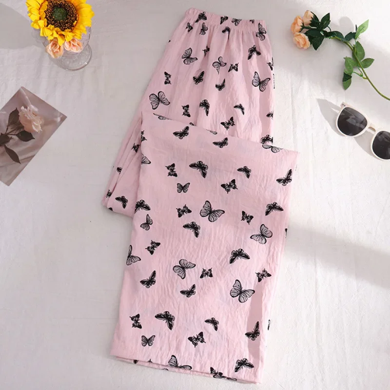 New Bubble Cotton Crepe Cartoon Simple Casual Shorts Outerwear for Women in Spring Autumn Summer Walking Pants Sleeping Pants