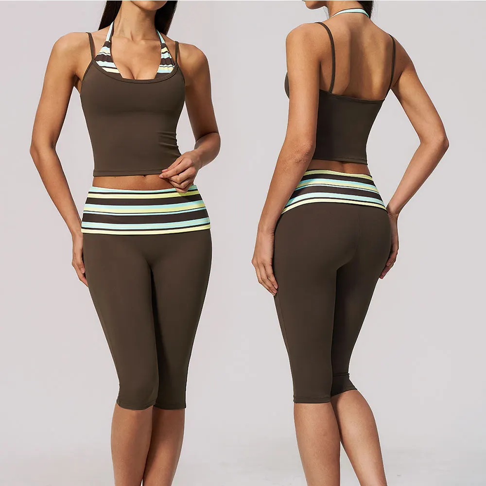 2PCS Yoga Set Women's Short Sleeves Workout Clothes Gym Legging Fitness Bra Athletic Wear Female Shockproof Crop Top Sports Suit