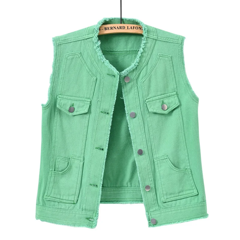 

2025 Spring Summer Multi-color Denim Vest Women Short Waistcoat S-5XL Jean Coat O-neck Outerwear Casual Top Student Vest Jackets