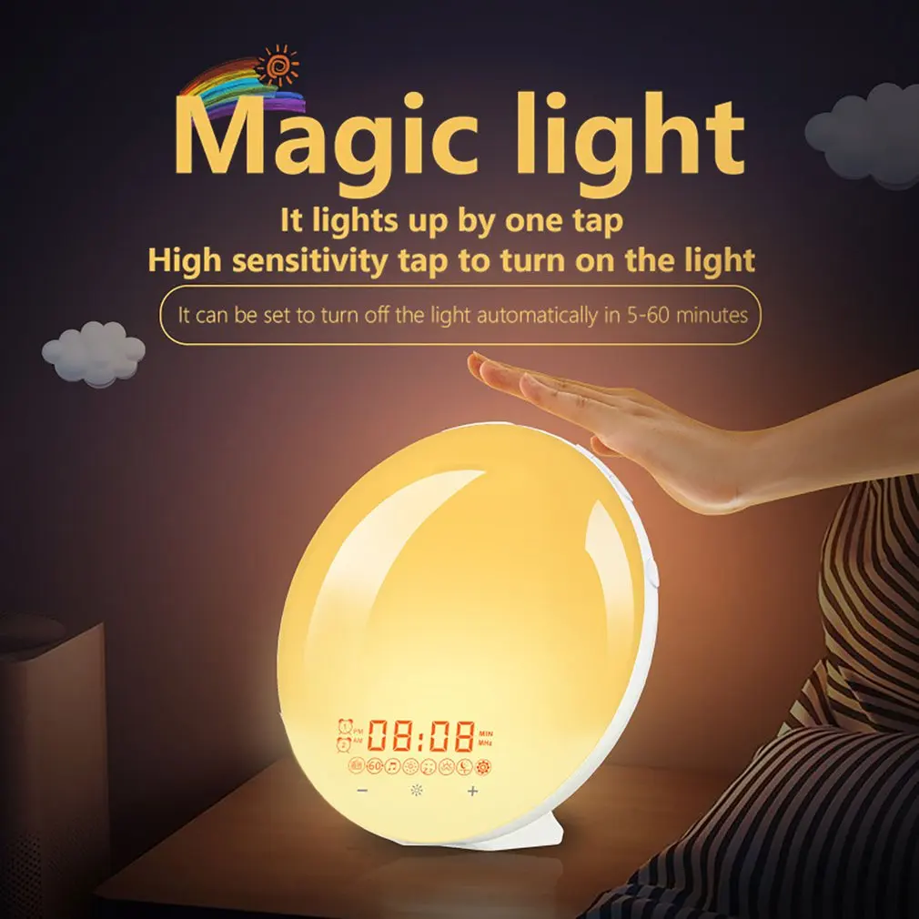 USB RGB 7 Colors Smart Wake Up Light Workday Alarm Clock Sunrise/Sunset Smart Life Led Night Light Bedside Ambient Light