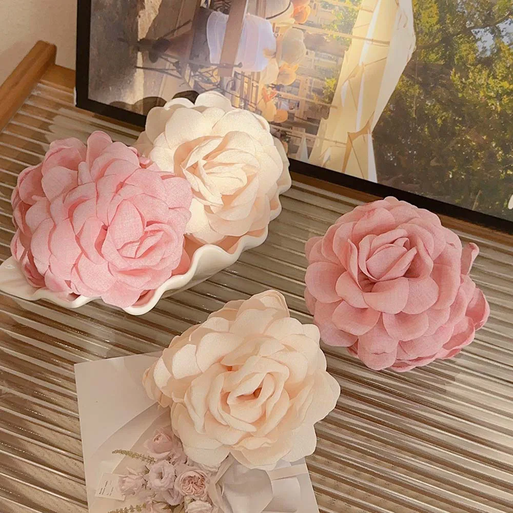 

Women's Back Head Shark Clip Large Cloth Fabric Floral Grip Loose Ladies Headdress Fashion Romantic French Rose Flower Barrettes