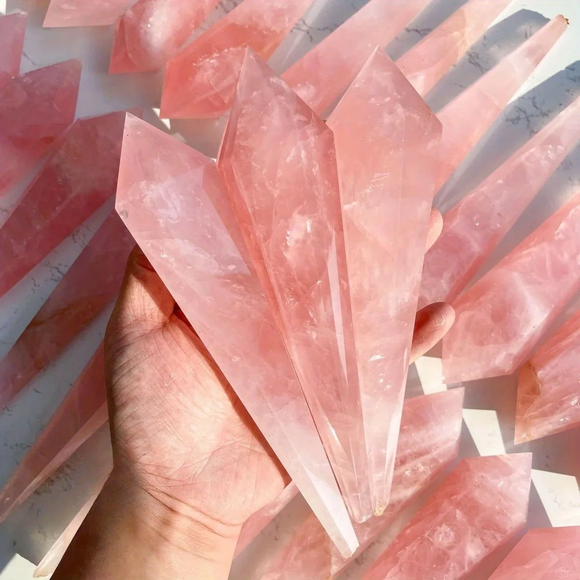 1pc Rose Quartz Point Wand/Rose Quartz Handle, Artificial Crystal Point, Scepter, Suitable for Home Decoration