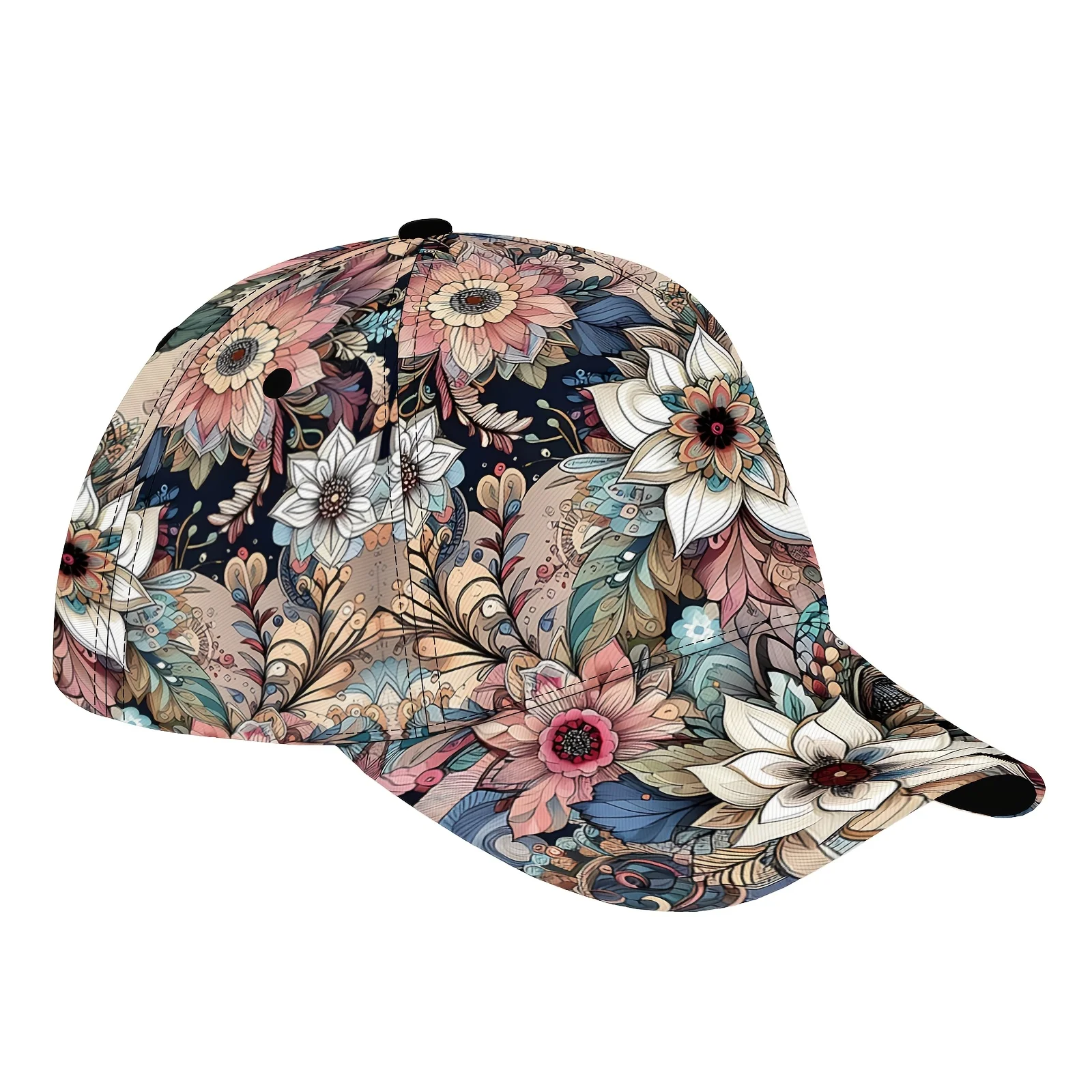 Vintage Floral Butterfly Print Baseball Cap Boho Art Pattern Adjustable Dad Hat Breathable Sun Hat For Women Girls Casual Use