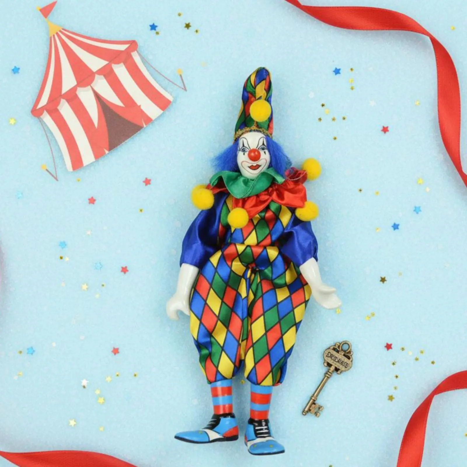 Figura de payaso sentado en cerámica – Decoración colorida para estante - imagen 4