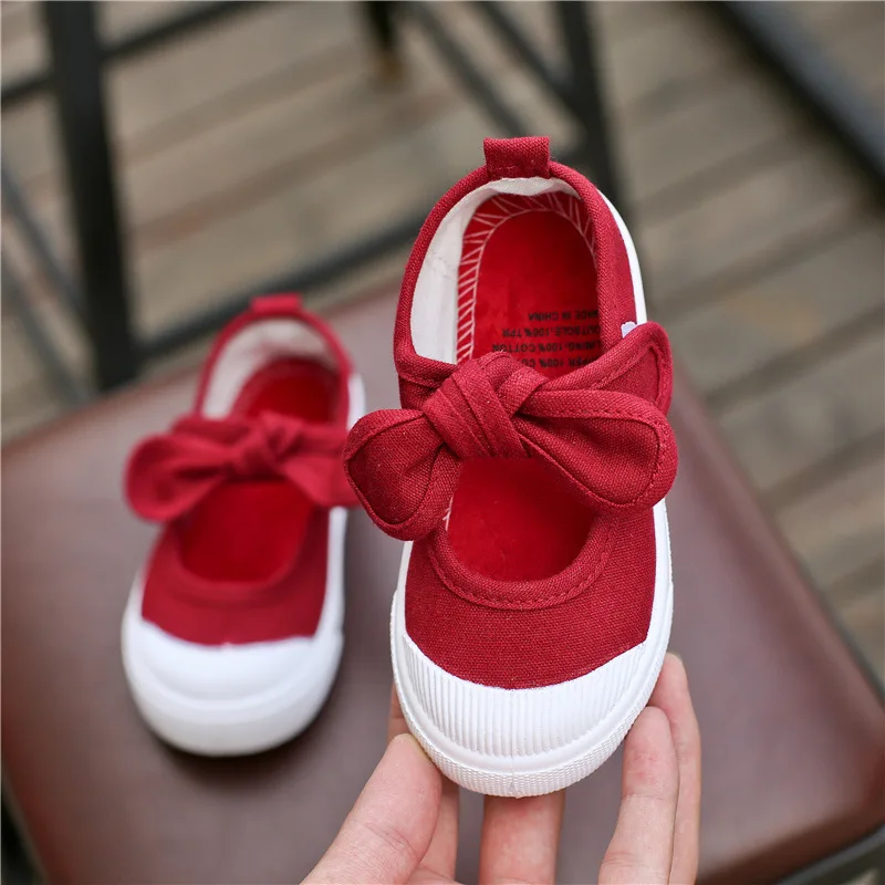 New Children Shoes Girls Canvas Shoes Fashion Bowknot Comfortable Kids Casual Shoes Sneakers Toddler Girls Princess Shoes 21-35