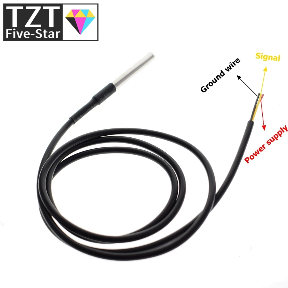 TZT DS1820 Stainless steel package Waterproof DS18b20 temperature probe temperature sensor 18B20 for arduino